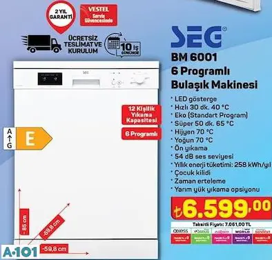 SEG 6 PROGRAMLI BULAŞIK MAKİNESİ